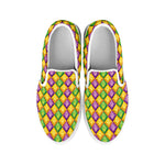 Mardi Gras Diamond Pattern Print White Slip On Shoes