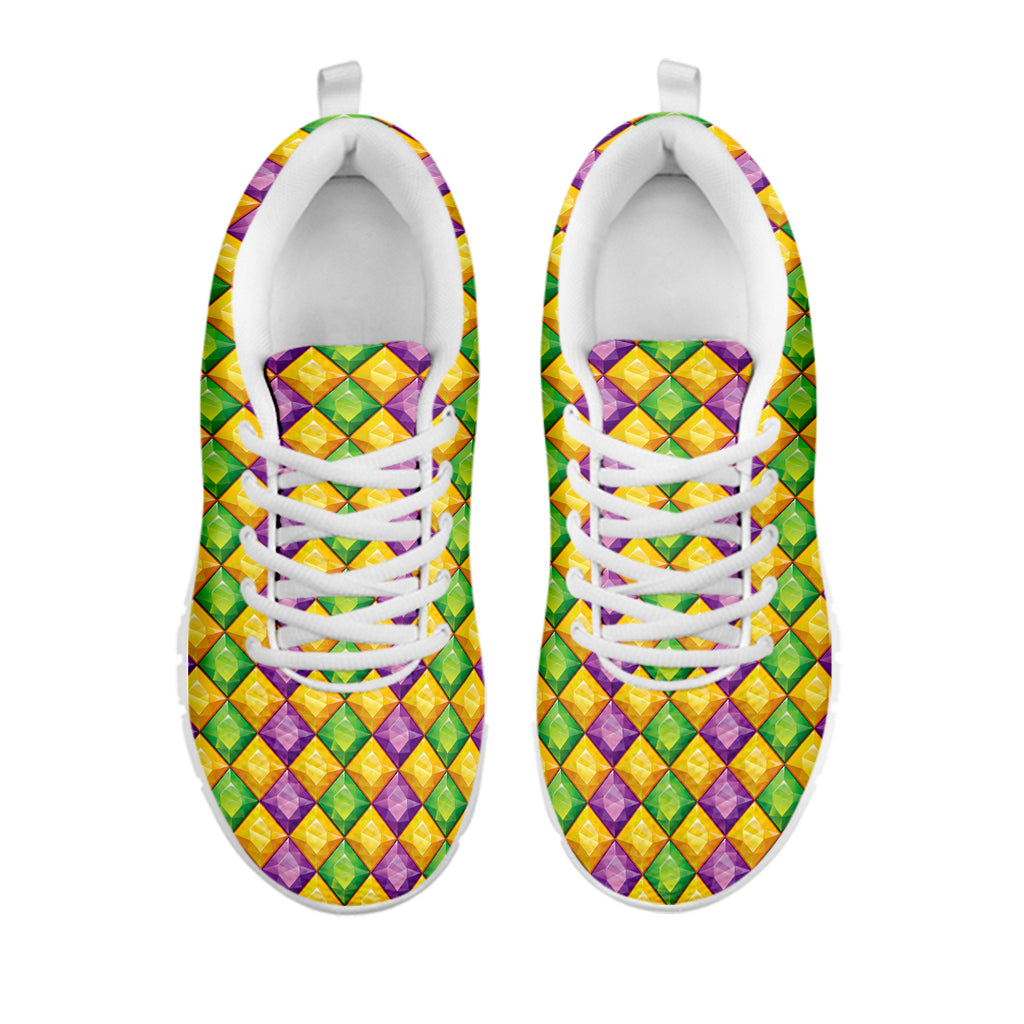 Mardi Gras Diamond Pattern Print White Sneakers