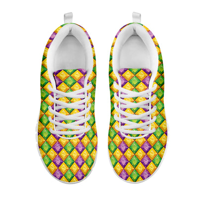 Mardi Gras Diamond Pattern Print White Sneakers