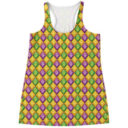 Mardi Gras Diamond Pattern Print Women's Racerback Tank Top