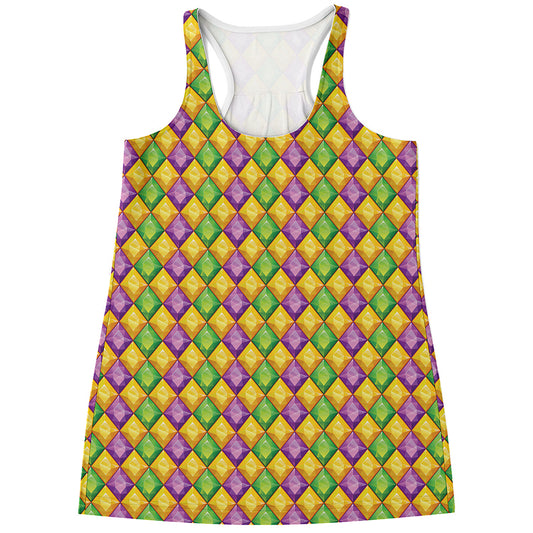 Mardi Gras Diamond Pattern Print Women's Racerback Tank Top