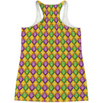 Mardi Gras Diamond Pattern Print Women's Racerback Tank Top
