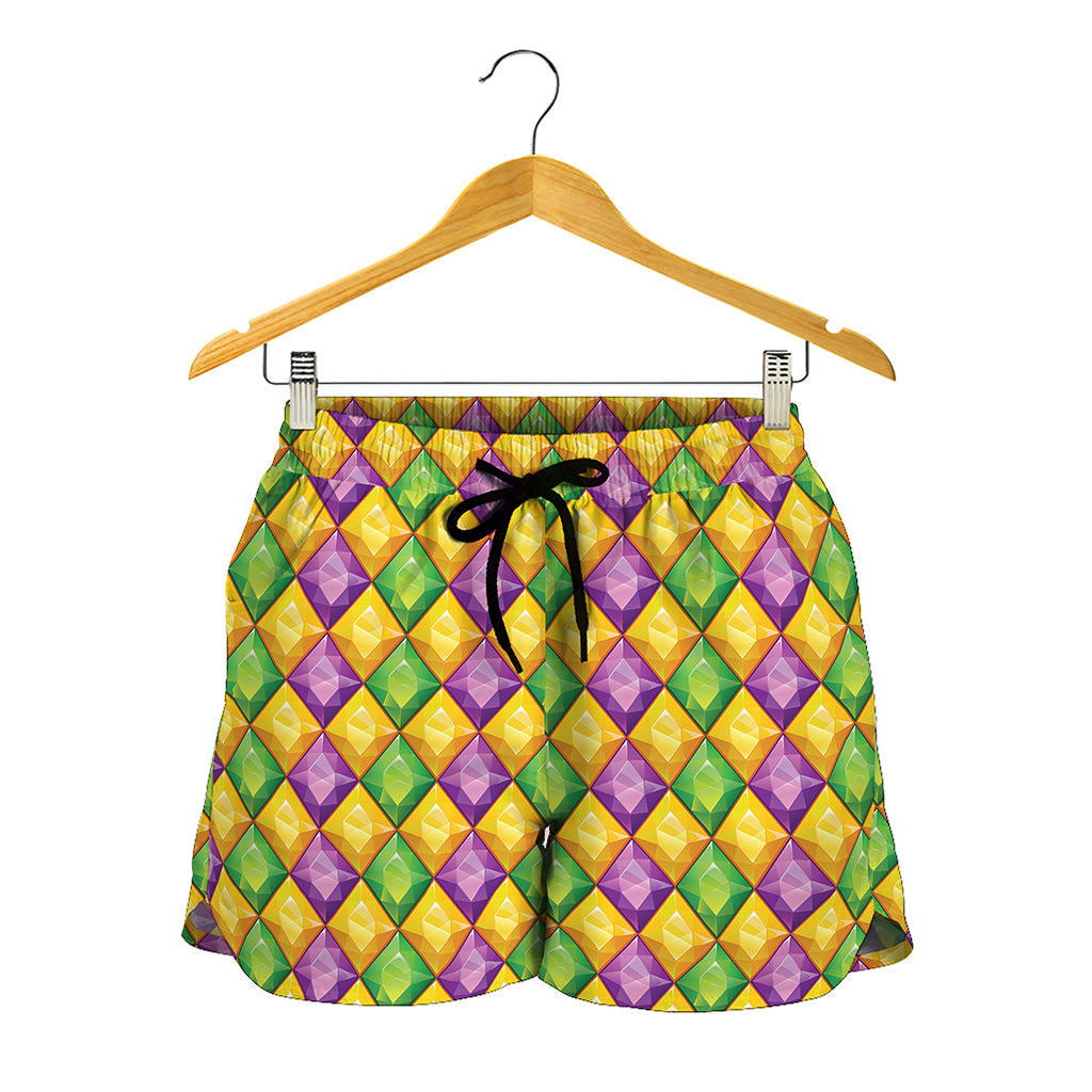 Mardi Gras Diamond Pattern Print Women's Shorts