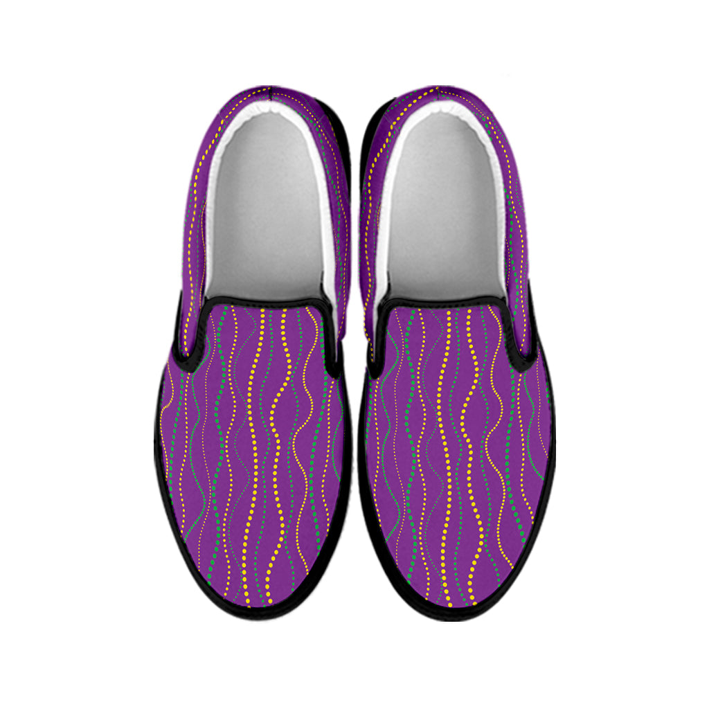 Mardi Gras Dot Pattern Print Black Slip On Shoes