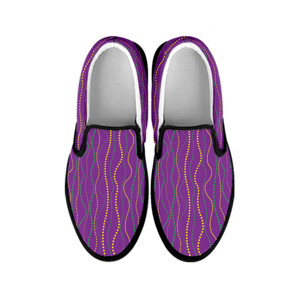 Mardi Gras Dot Pattern Print Black Slip On Shoes