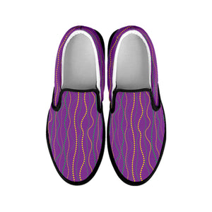 Mardi Gras Dot Pattern Print Black Slip On Shoes