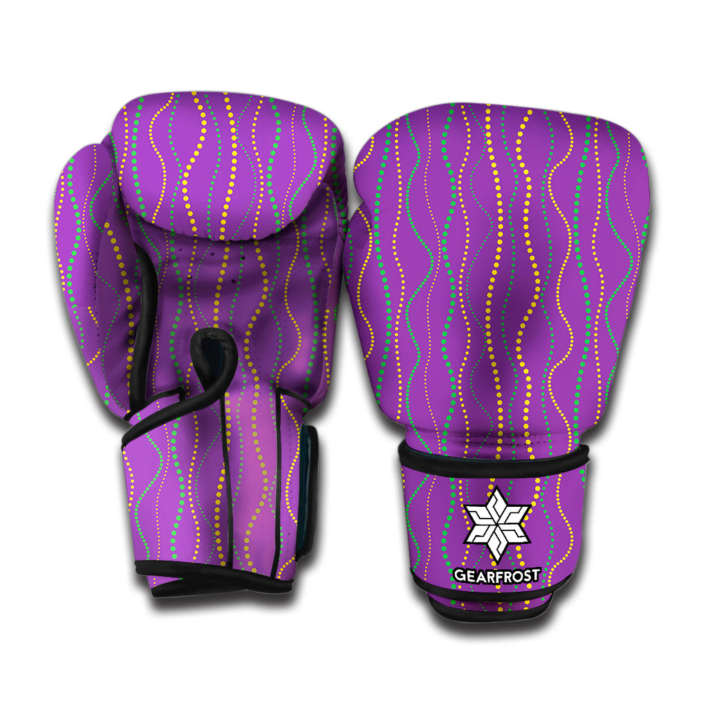 Mardi Gras Dot Pattern Print Boxing Gloves