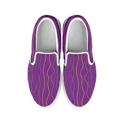 Mardi Gras Dot Pattern Print White Slip On Shoes