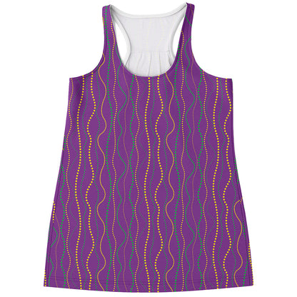 Mardi Gras Dot Pattern Print Women's Racerback Tank Top