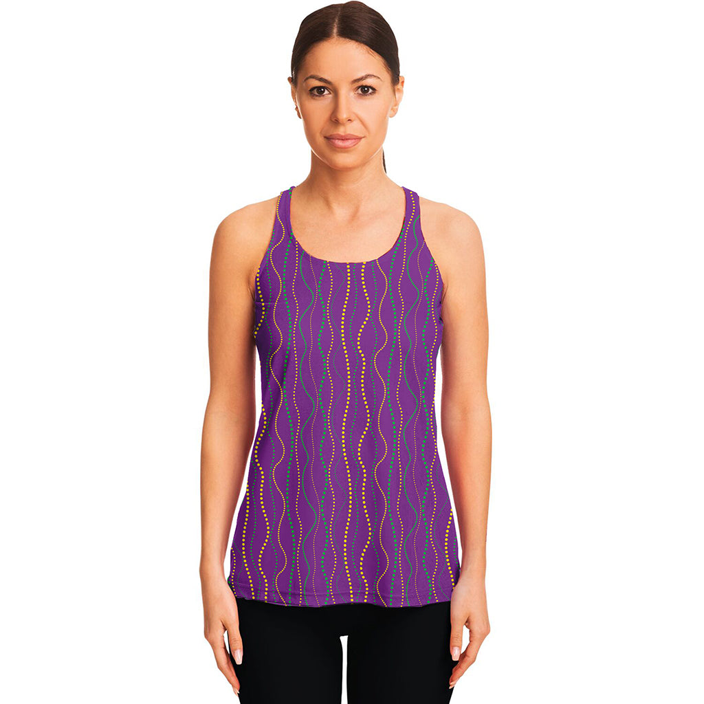 Mardi Gras Dot Pattern Print Women's Racerback Tank Top