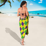 Mardi Gras Fat Tuesday Argyle Print Beach Sarong Wrap