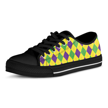 Mardi Gras Fat Tuesday Argyle Print Black Low Top Shoes