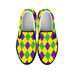 Mardi Gras Fat Tuesday Argyle Print Black Slip On Shoes
