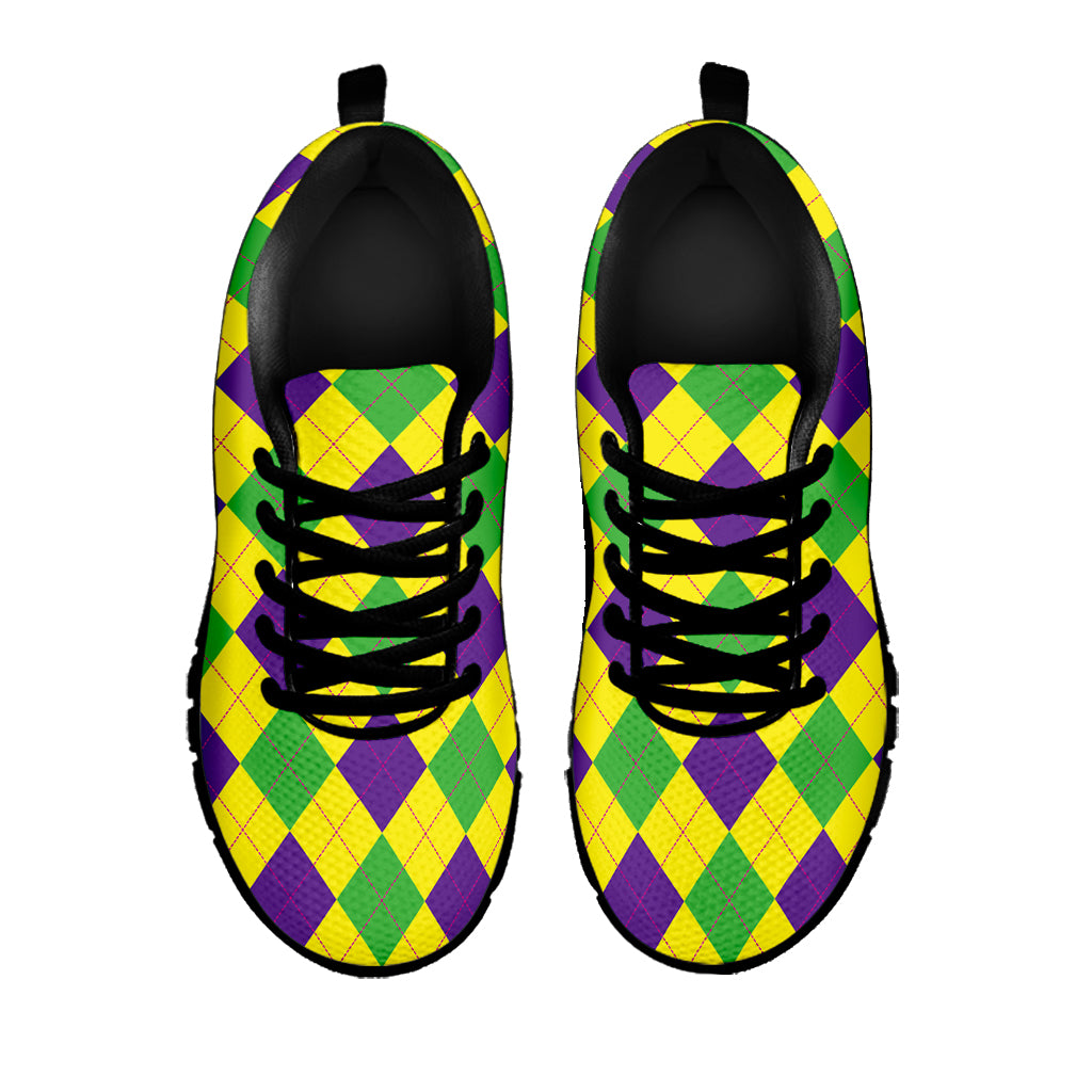 Mardi Gras Fat Tuesday Argyle Print Black Sneakers