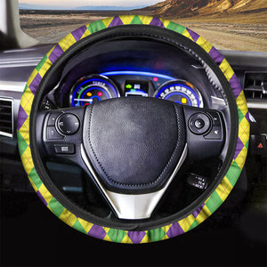 Mardi Gras Fat Tuesday Argyle Print Car Steering Wheel Cover