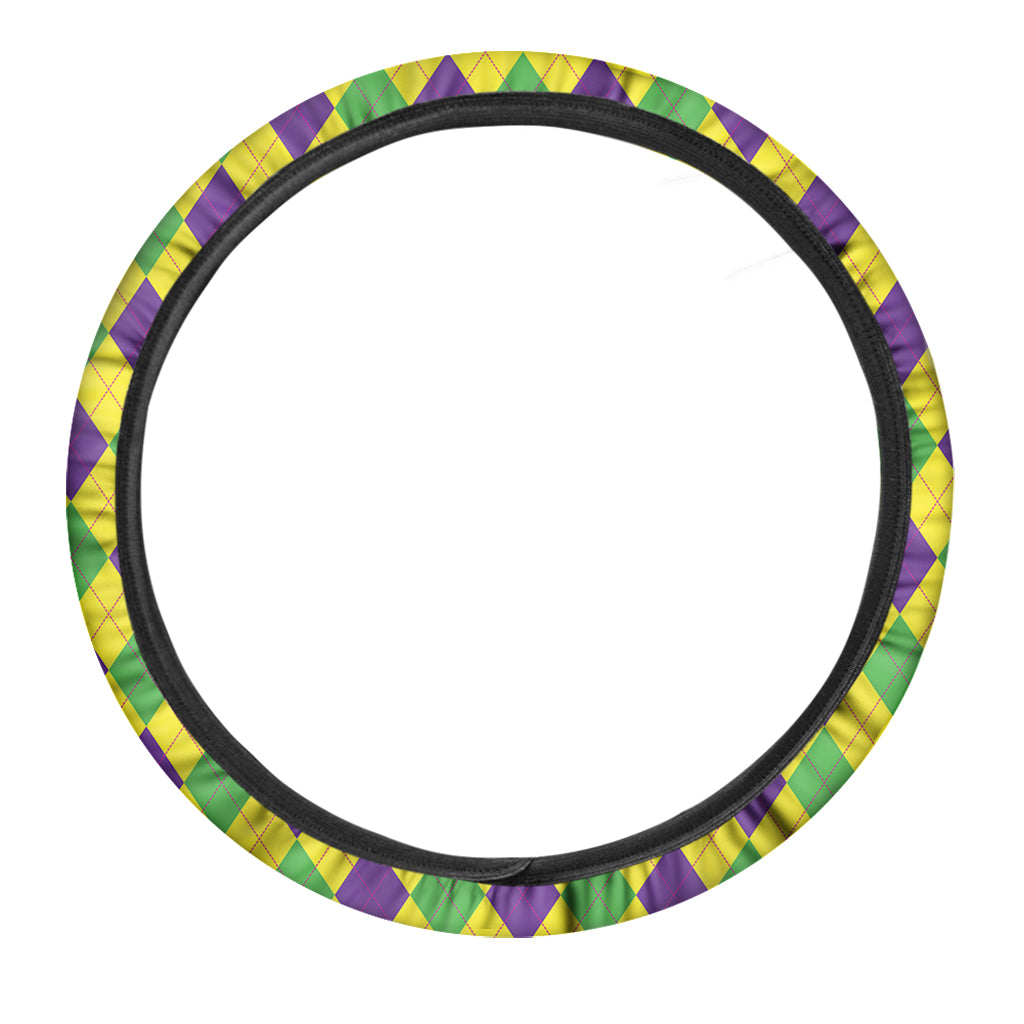 Mardi Gras Fat Tuesday Argyle Print Car Steering Wheel Cover