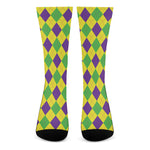 Mardi Gras Fat Tuesday Argyle Print Crew Socks