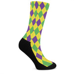 Mardi Gras Fat Tuesday Argyle Print Crew Socks
