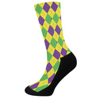 Mardi Gras Fat Tuesday Argyle Print Crew Socks
