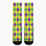 Mardi Gras Fat Tuesday Argyle Print Crew Socks