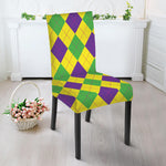 Mardi Gras Fat Tuesday Argyle Print Dining Chair Slipcover