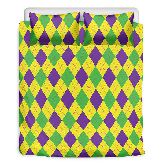 Mardi Gras Fat Tuesday Argyle Print Duvet Cover Bedding Set