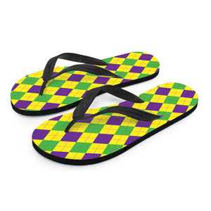 Mardi Gras Fat Tuesday Argyle Print Flip Flops