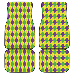 Mardi Gras Fat Tuesday Argyle Print Front and Back Car Floor Mats