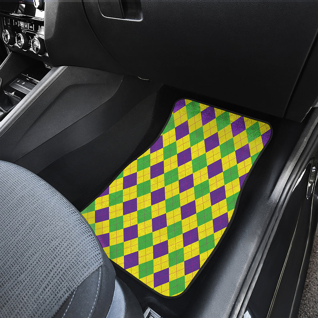 Mardi Gras Fat Tuesday Argyle Print Front and Back Car Floor Mats