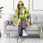 Mardi Gras Fat Tuesday Argyle Print Hooded Blanket