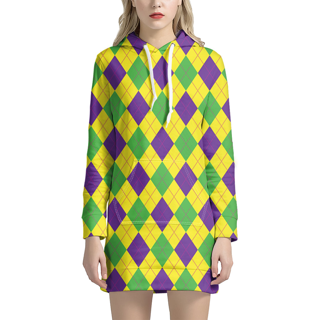 Mardi Gras Fat Tuesday Argyle Print Hoodie Dress