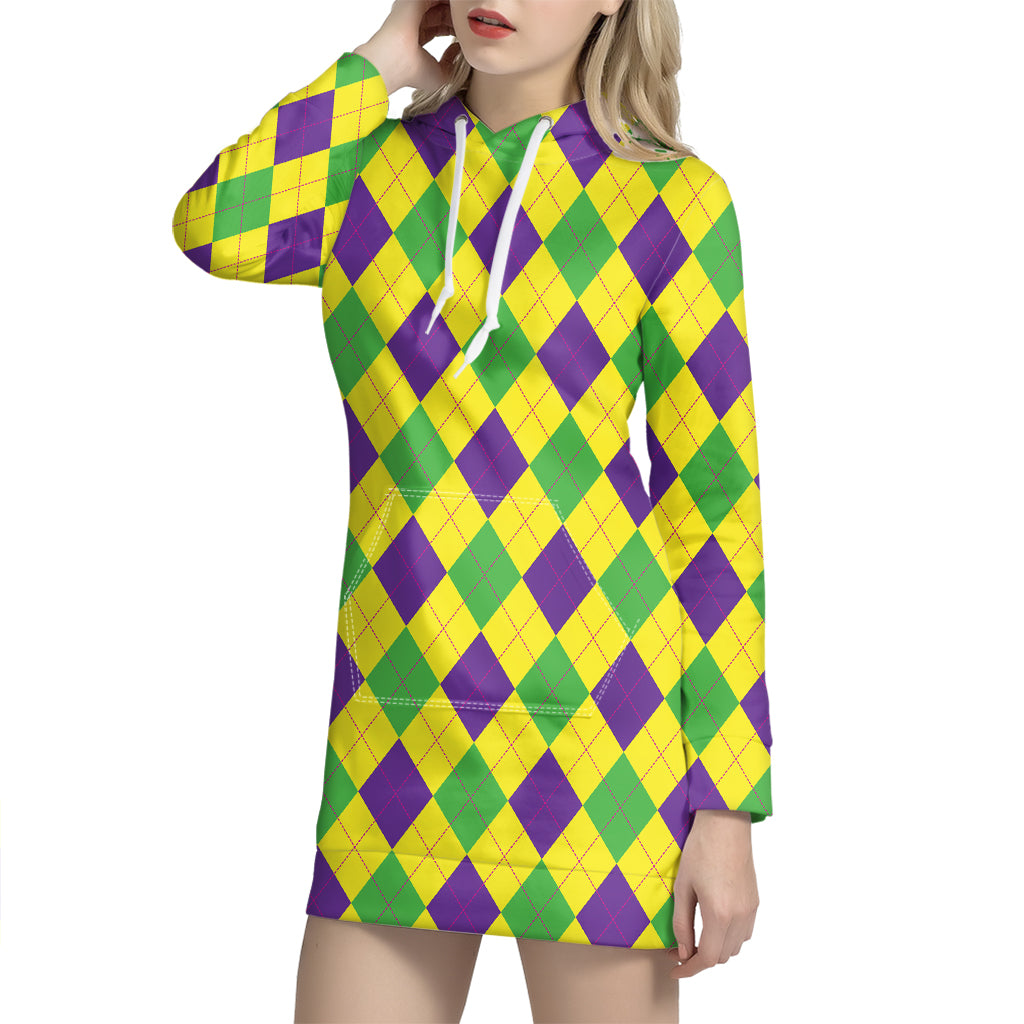 Mardi Gras Fat Tuesday Argyle Print Hoodie Dress