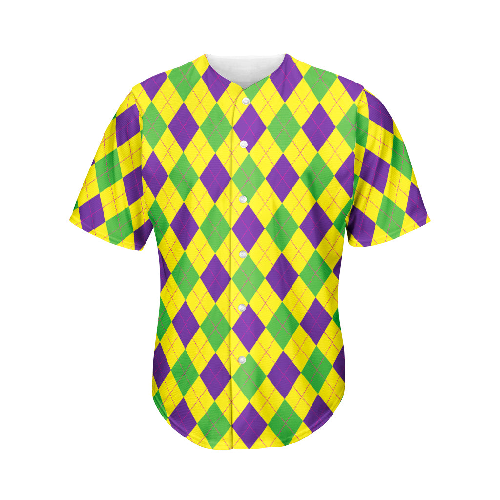 Mardi Gras Fat Tuesday Argyle Print Men's Baseball Jersey