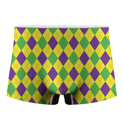 Mardi Gras Fat Tuesday Argyle Print Men's Boxer Briefs