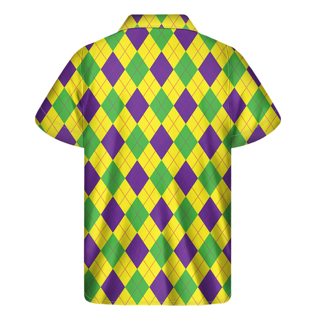 Mardi Gras Fat Tuesday Argyle Print Men's Short Sleeve Shirt