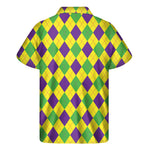 Mardi Gras Fat Tuesday Argyle Print Men's Short Sleeve Shirt