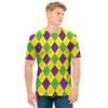 Mardi Gras Fat Tuesday Argyle Print Men's T-Shirt