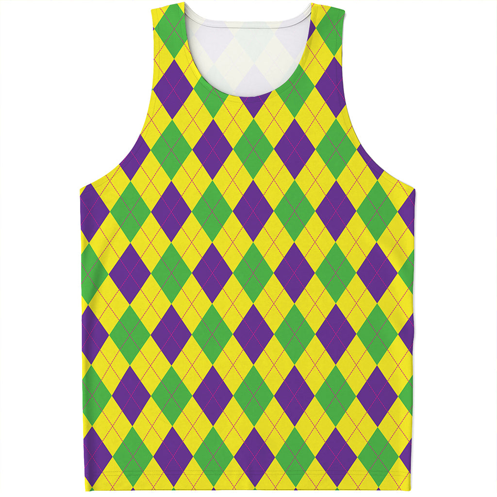 Mardi Gras Fat Tuesday Argyle Print Men's Tank Top