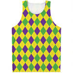 Mardi Gras Fat Tuesday Argyle Print Men's Tank Top