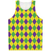 Mardi Gras Fat Tuesday Argyle Print Men's Tank Top