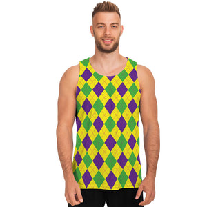 Mardi Gras Fat Tuesday Argyle Print Men's Tank Top