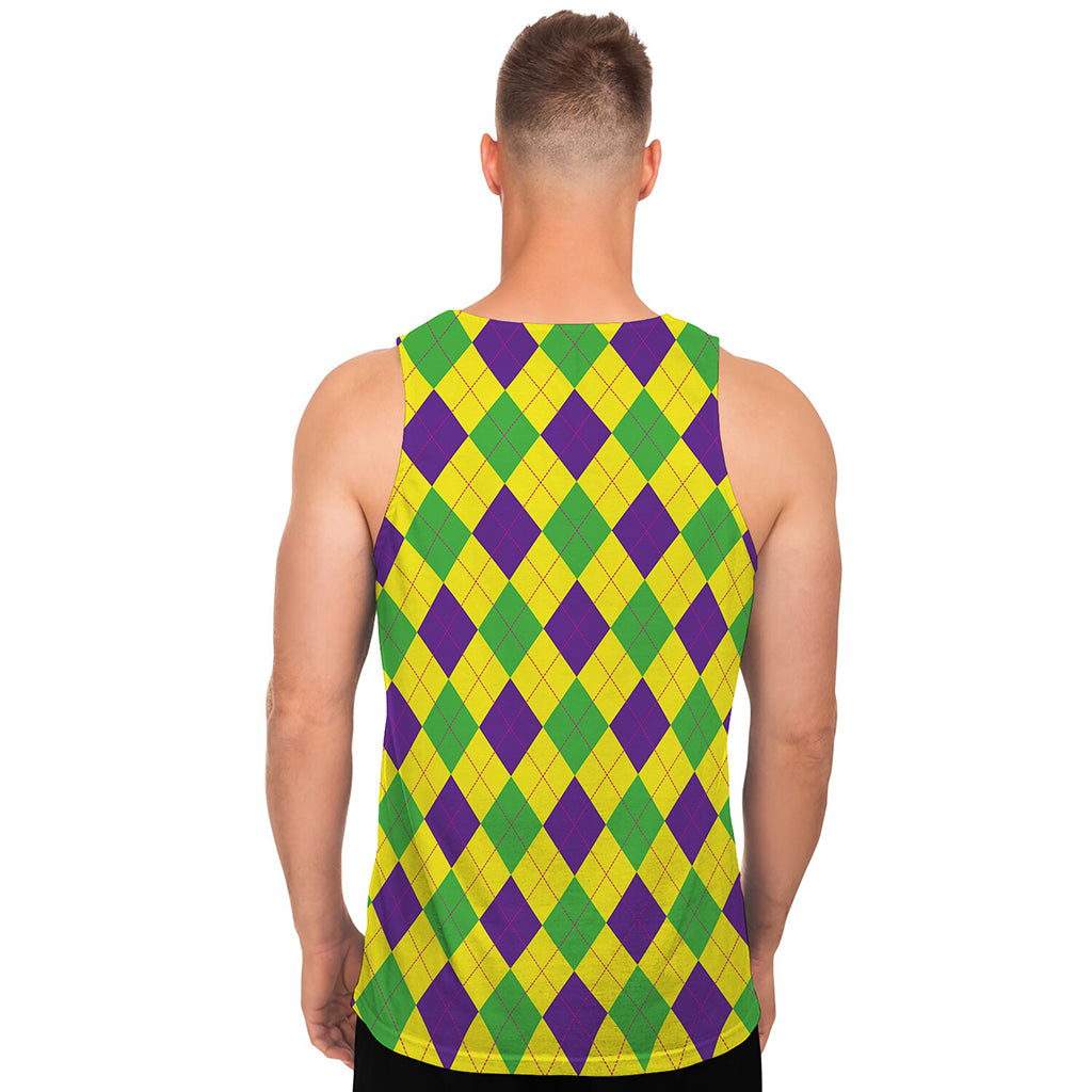 Mardi Gras Fat Tuesday Argyle Print Men's Tank Top