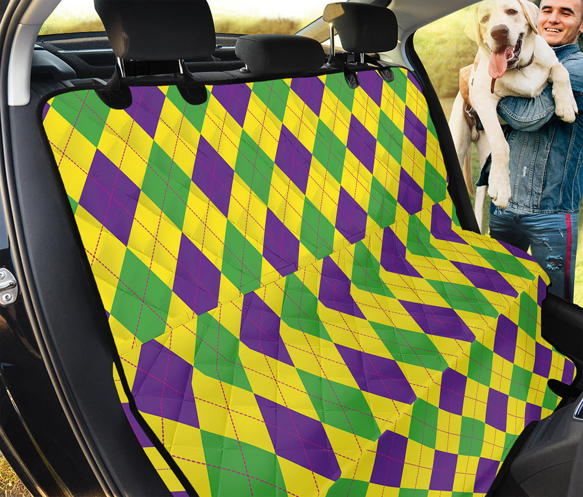 Mardi Gras Fat Tuesday Argyle Print Pet Car Back Seat Cover