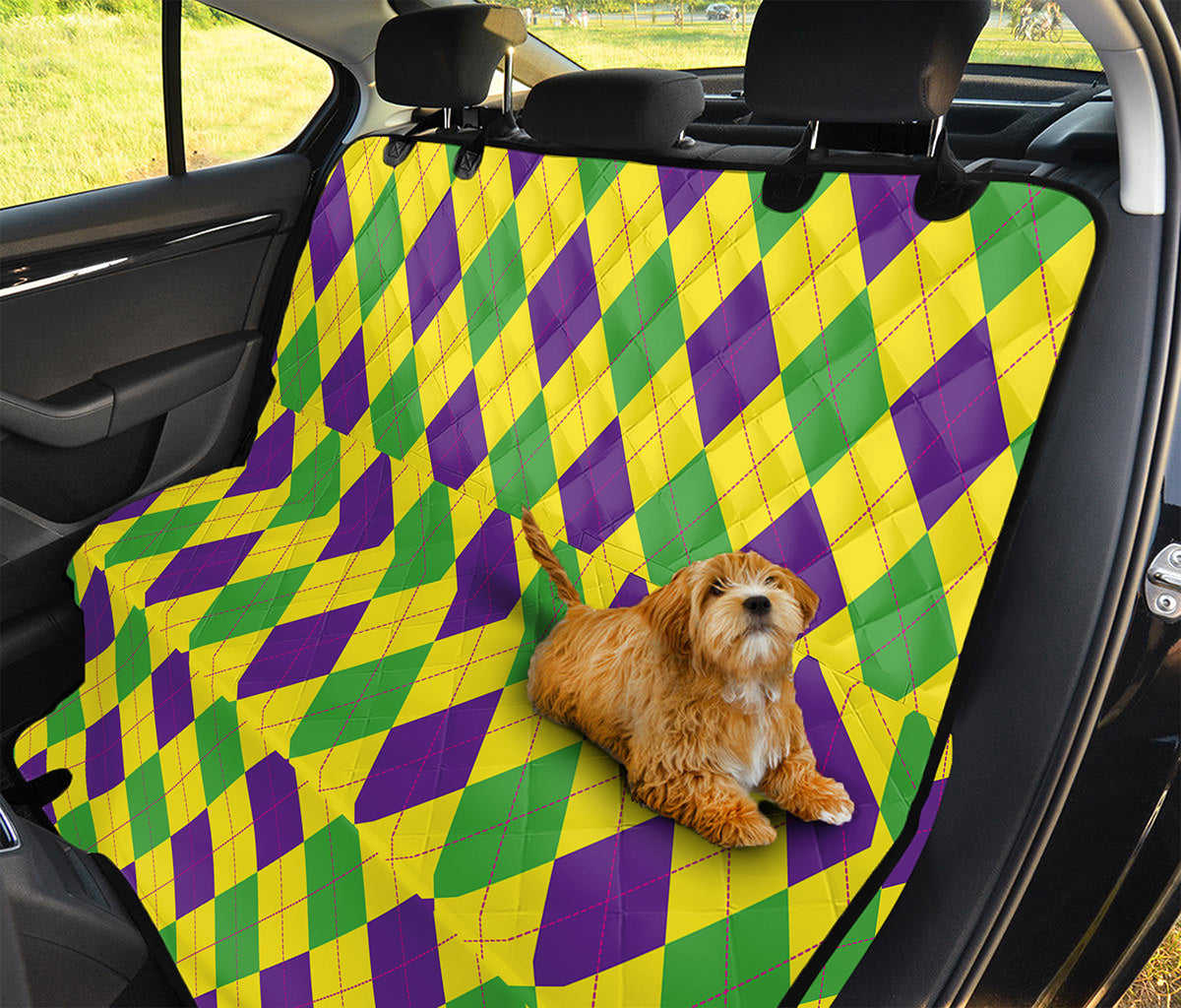 Mardi Gras Fat Tuesday Argyle Print Pet Car Back Seat Cover