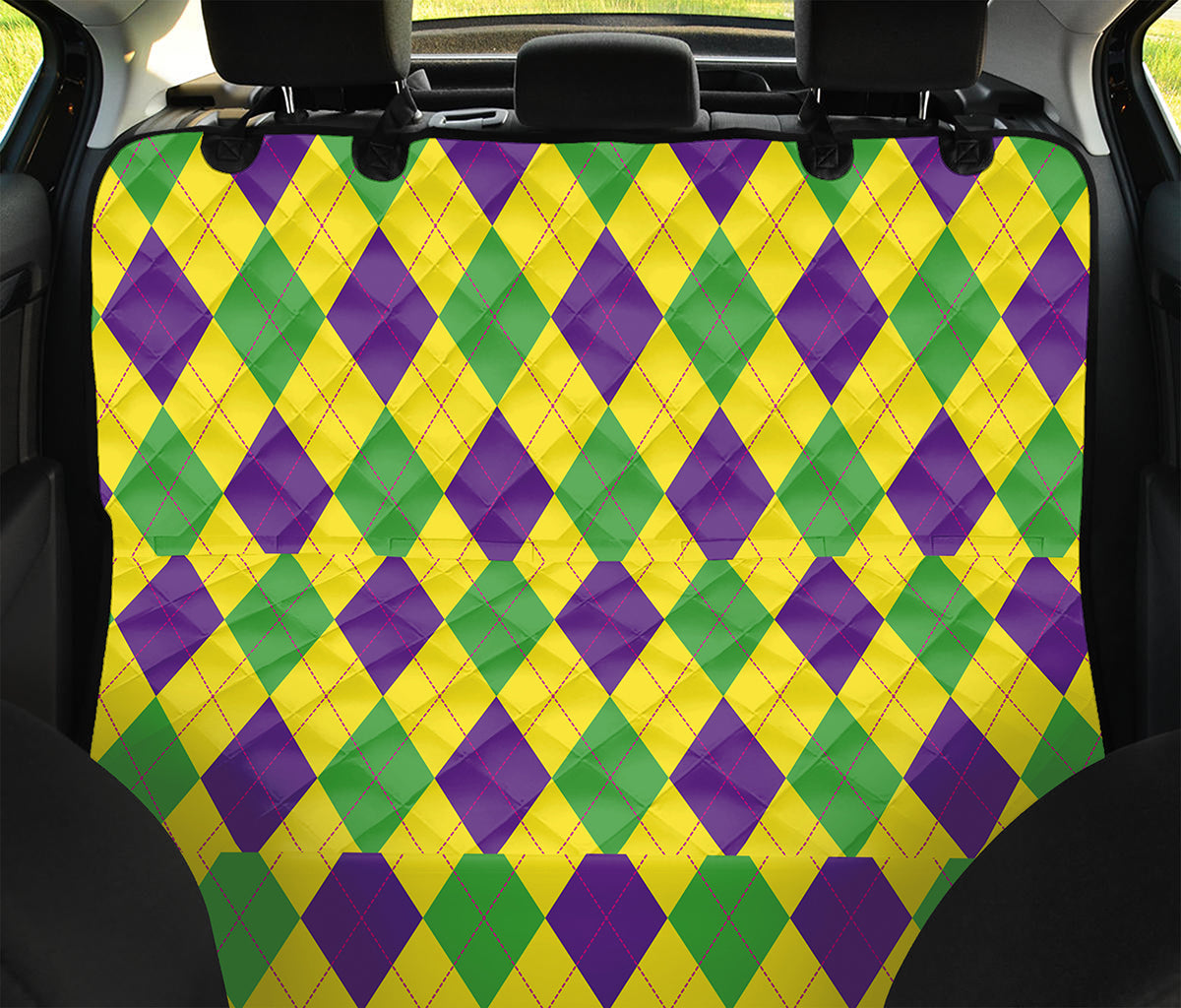 Mardi Gras Fat Tuesday Argyle Print Pet Car Back Seat Cover