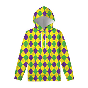 Mardi Gras Fat Tuesday Argyle Print Pullover Hoodie