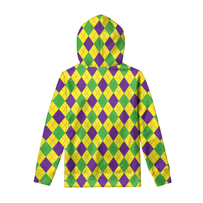 Mardi Gras Fat Tuesday Argyle Print Pullover Hoodie