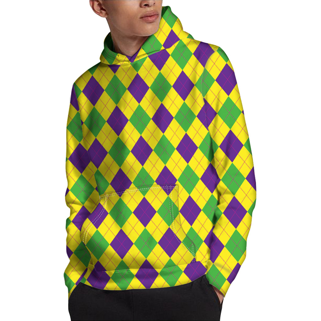 Mardi Gras Fat Tuesday Argyle Print Pullover Hoodie