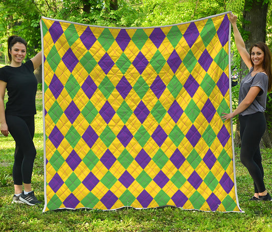 Mardi Gras Fat Tuesday Argyle Print Quilt