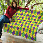 Mardi Gras Fat Tuesday Argyle Print Quilt